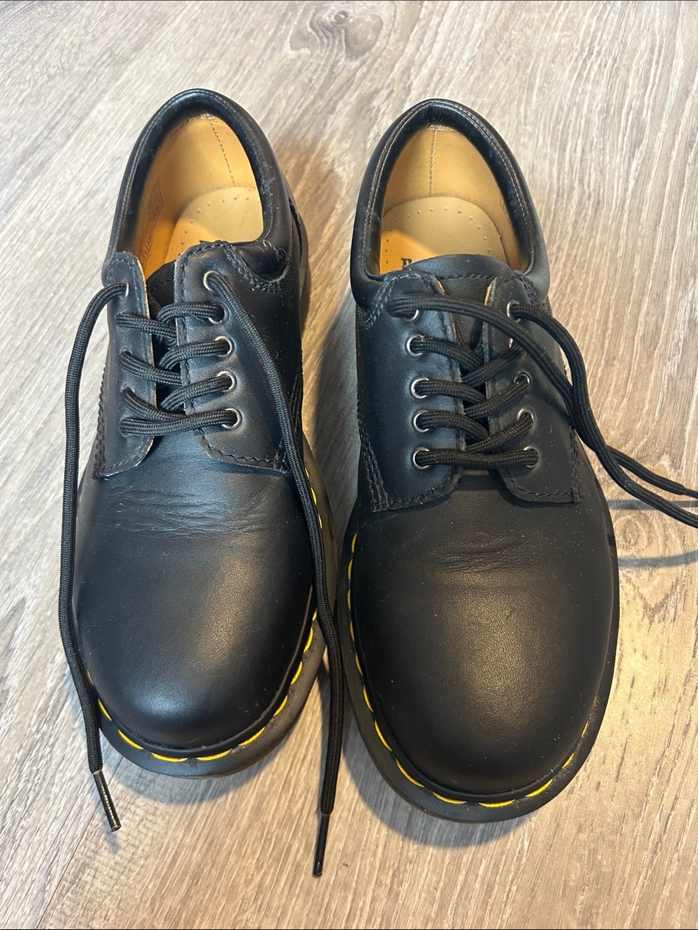 Dr. Martens 8053 Black Leather 5-Eye Derby with Yellow Welt Stitching